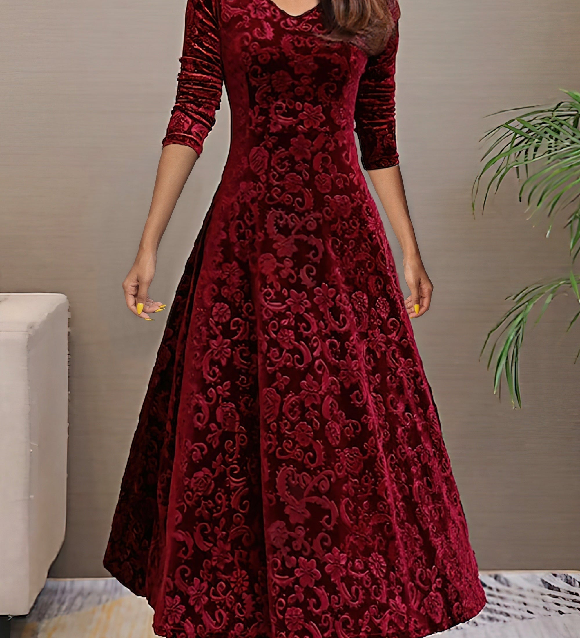 Denise | Elegante vestido de festa em veludo com decote em V
