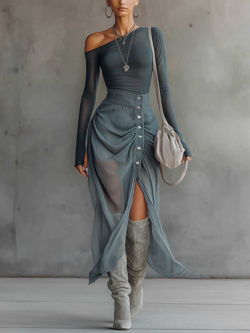 Moda Lusitana - Vestido Maxi de Manga Longa