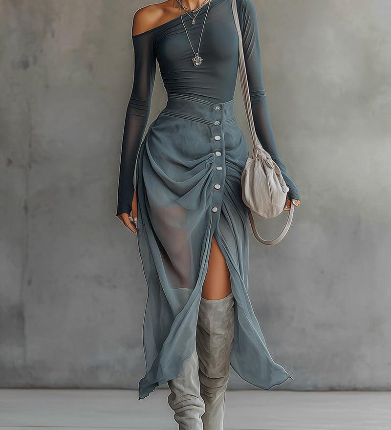 Moda Lusitana - Vestido Maxi de Manga Longa
