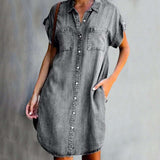 Olive™ - Vestido jeans elegante com cobertura da barriga