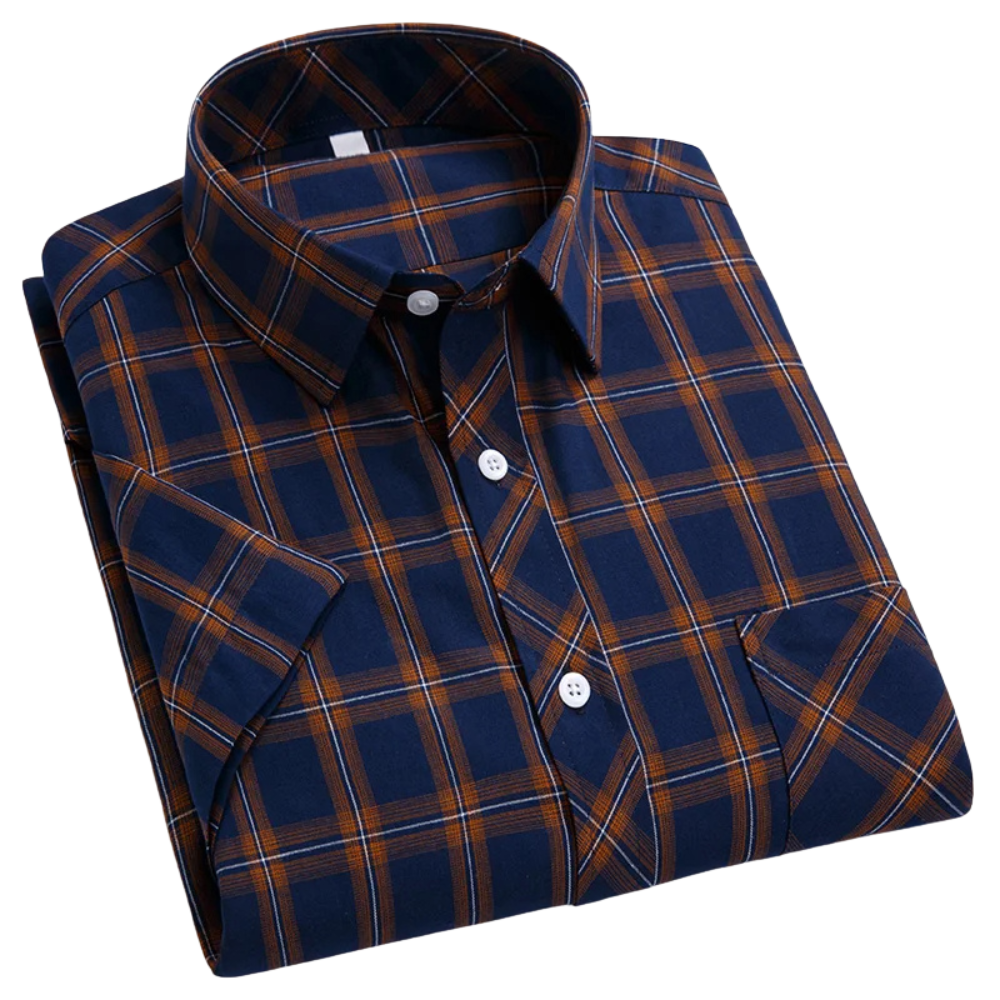 Camisa de algodão de manga curta axadrezada
