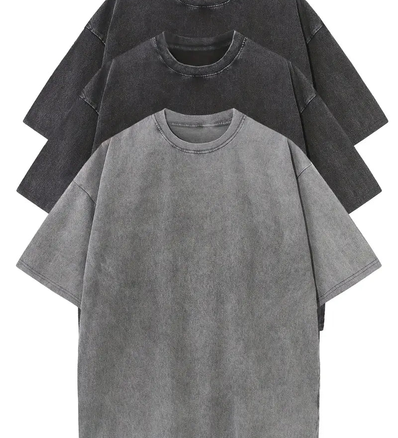 Conjunto de t-shirts de algodão casual de tamanho grande - 3 unidades