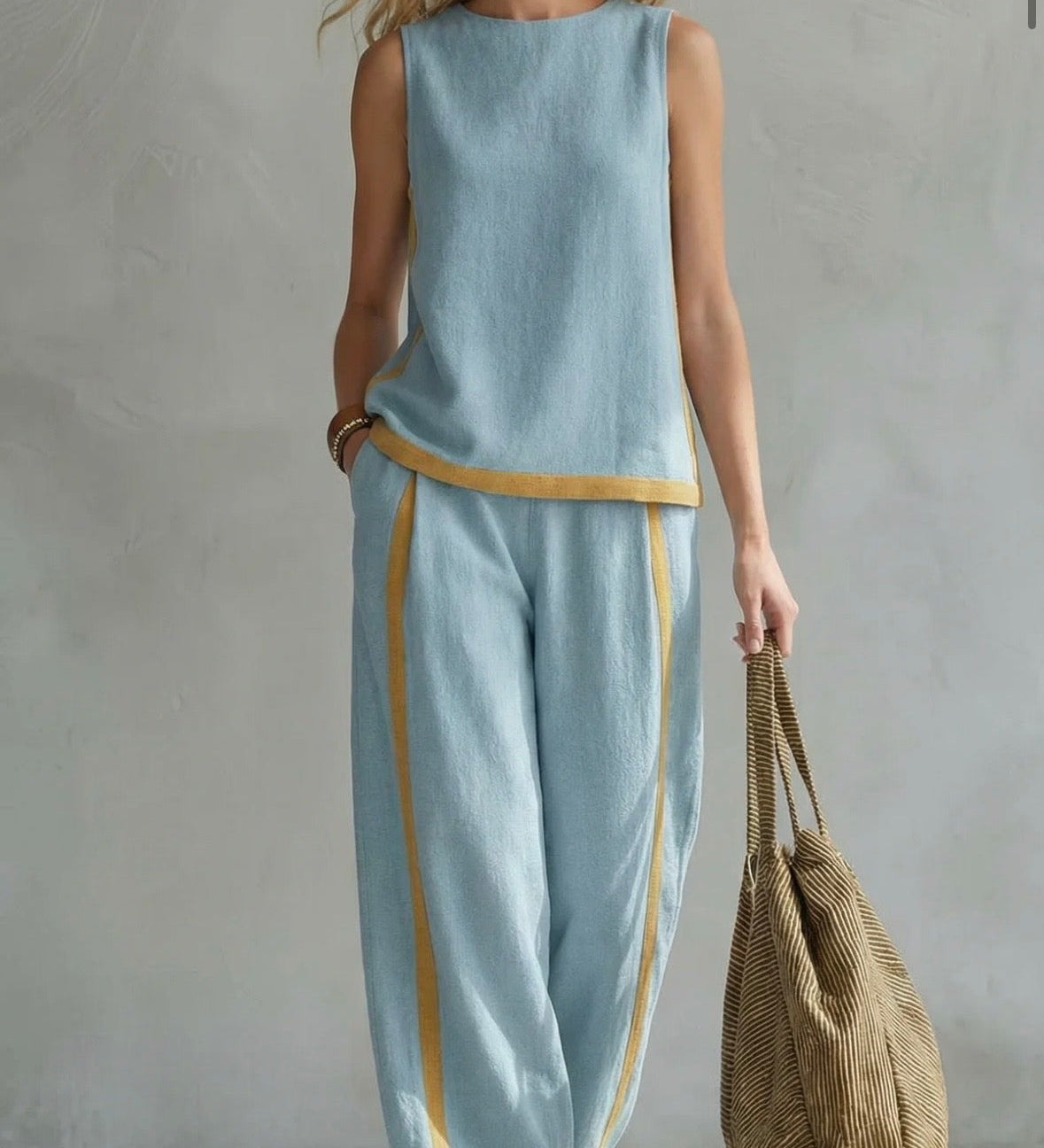 Conjunto Elegante de Algodão e Linho