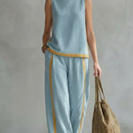 Conjunto Elegante de Algodão e Linho