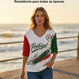 Mulheres Portugal Futebol Jogo Cheering Art Print V-Neck Top