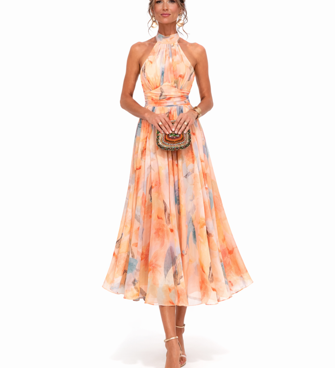 Moda Lusitana - Vestido com decote halter e estampa artística