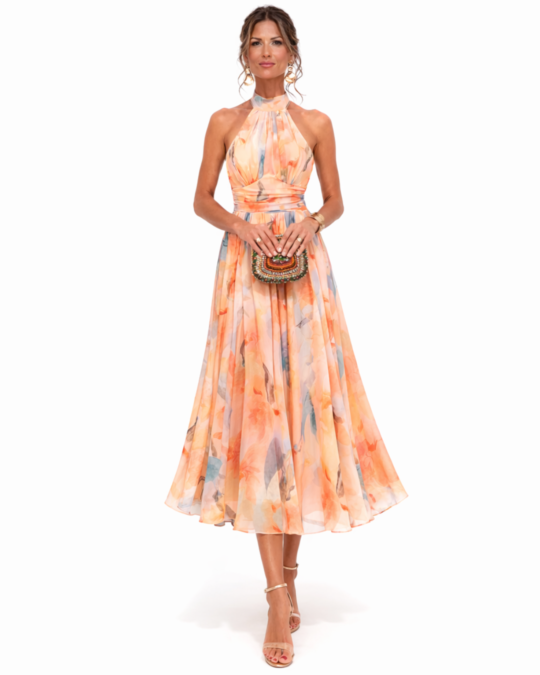 Moda Lusitana - Vestido com decote halter e estampa artística