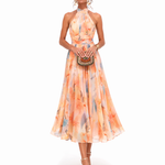 Moda Lusitana - Vestido com decote halter e estampa artística