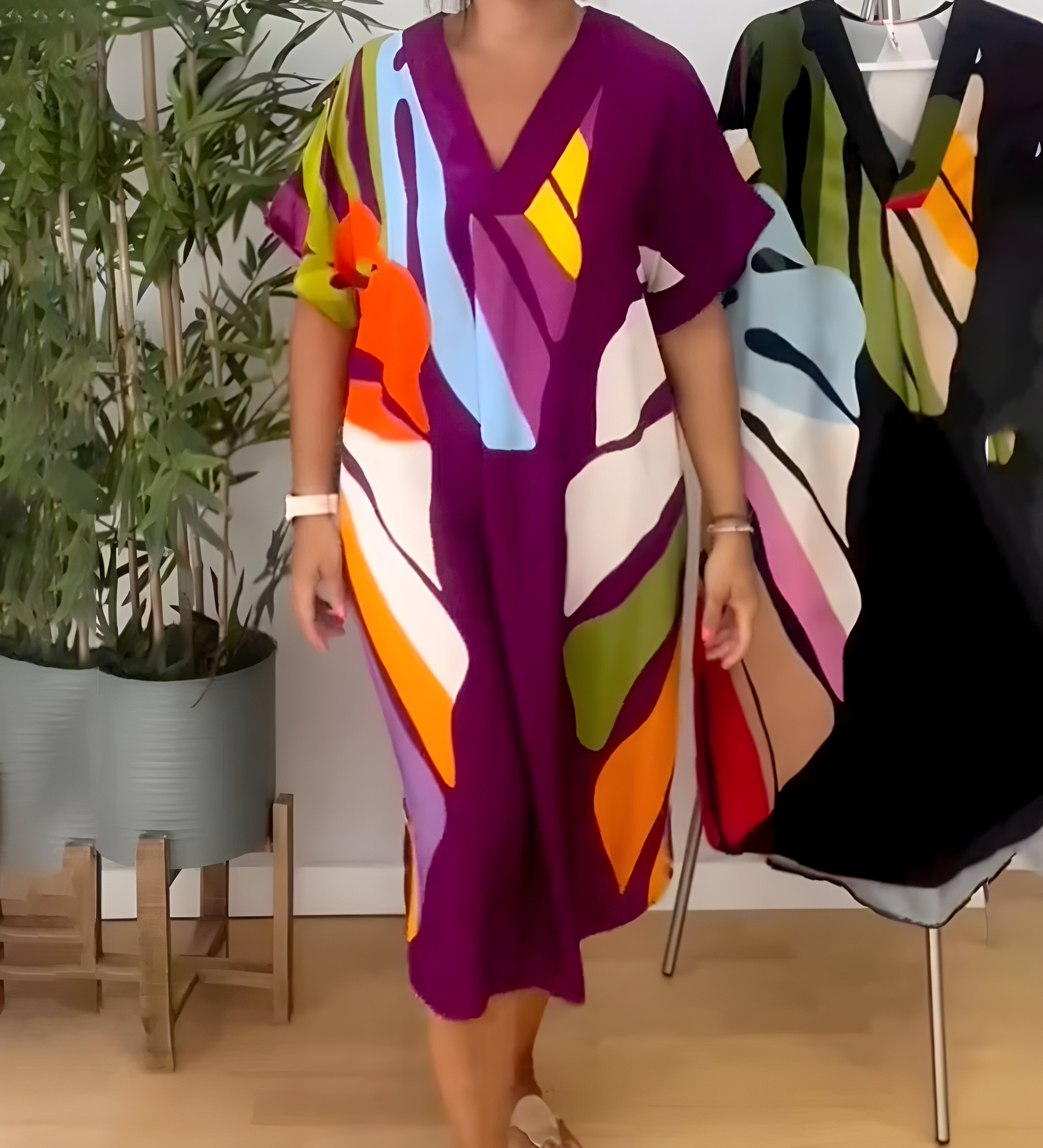 Roos™ | Vestido casual com estampa de folhas coloridas