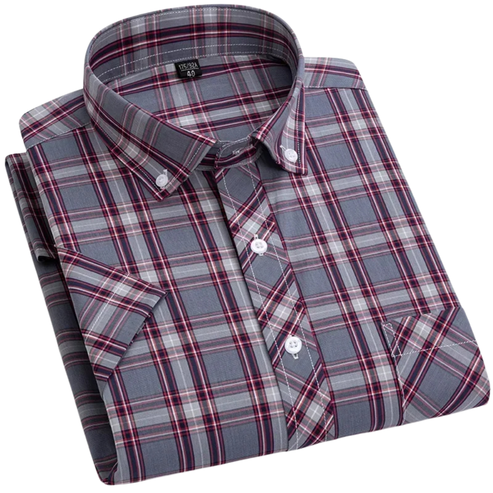 Camisa de algodão de manga curta axadrezada
