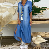 Lea | Vestido longo em look jeans com fenda lateral