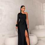 Vestido de Cetim com Fenda