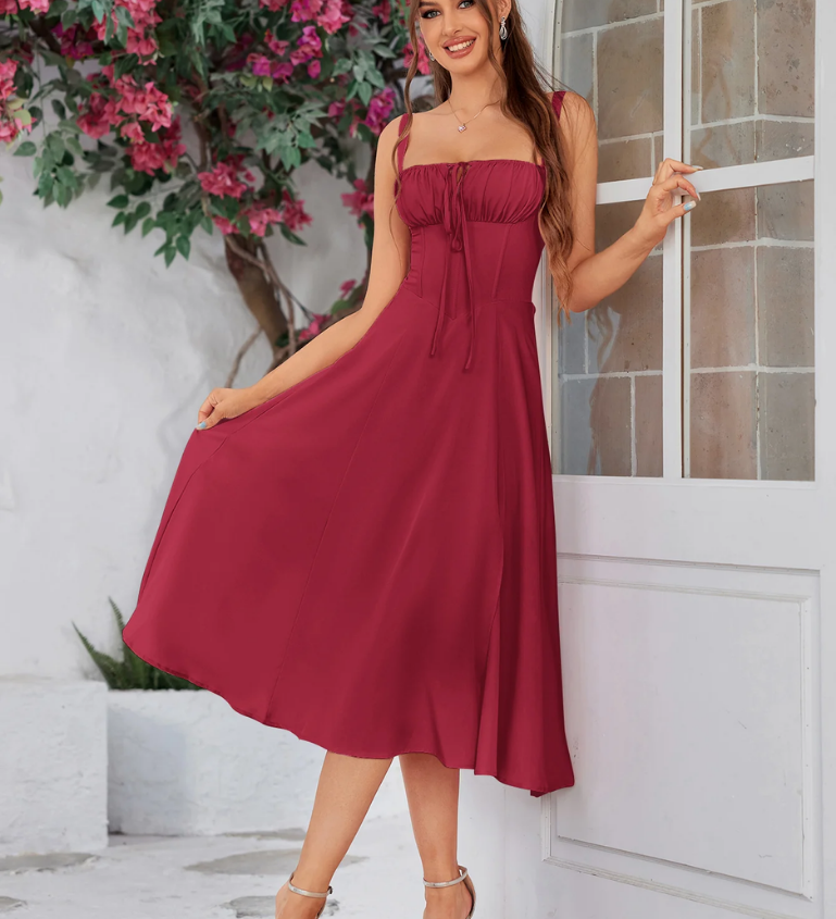 Claudia - Vestido Cami com Busto Franzido e Coxa Dividida