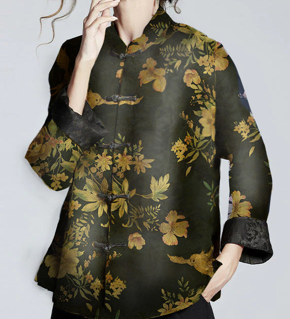 Moda Lusitana - Casaco de Seda Floral Chinês com Gola Alta