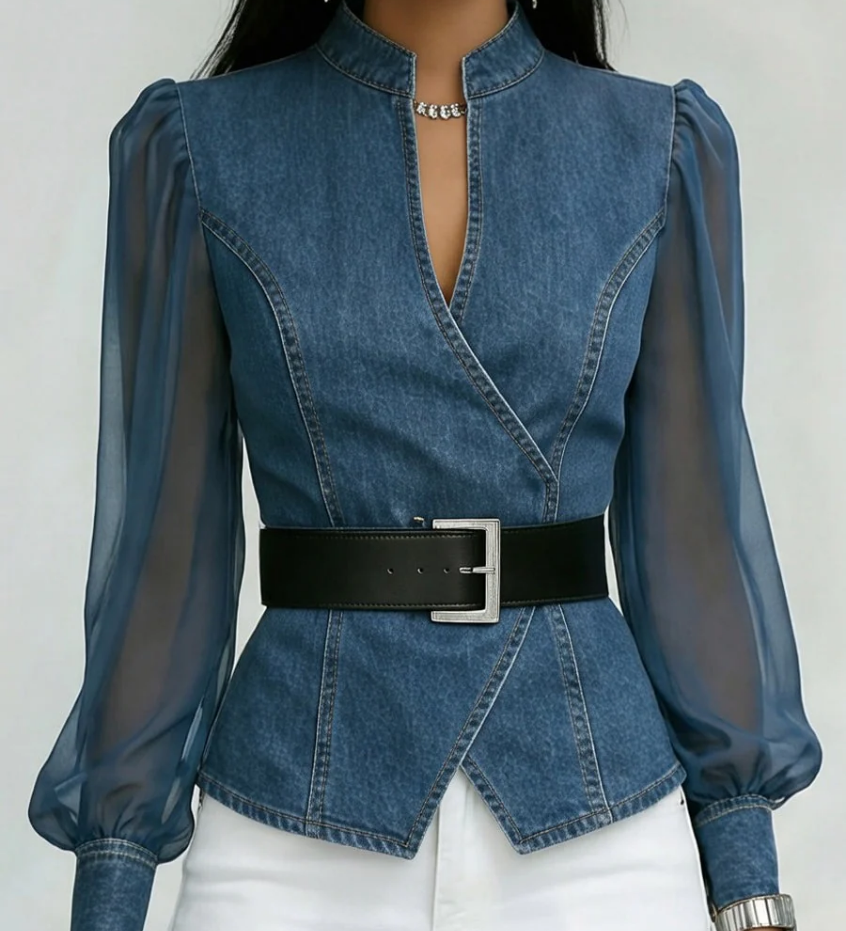 Moda Lusitana - Blusa Elegante com Mangas em Chiffon