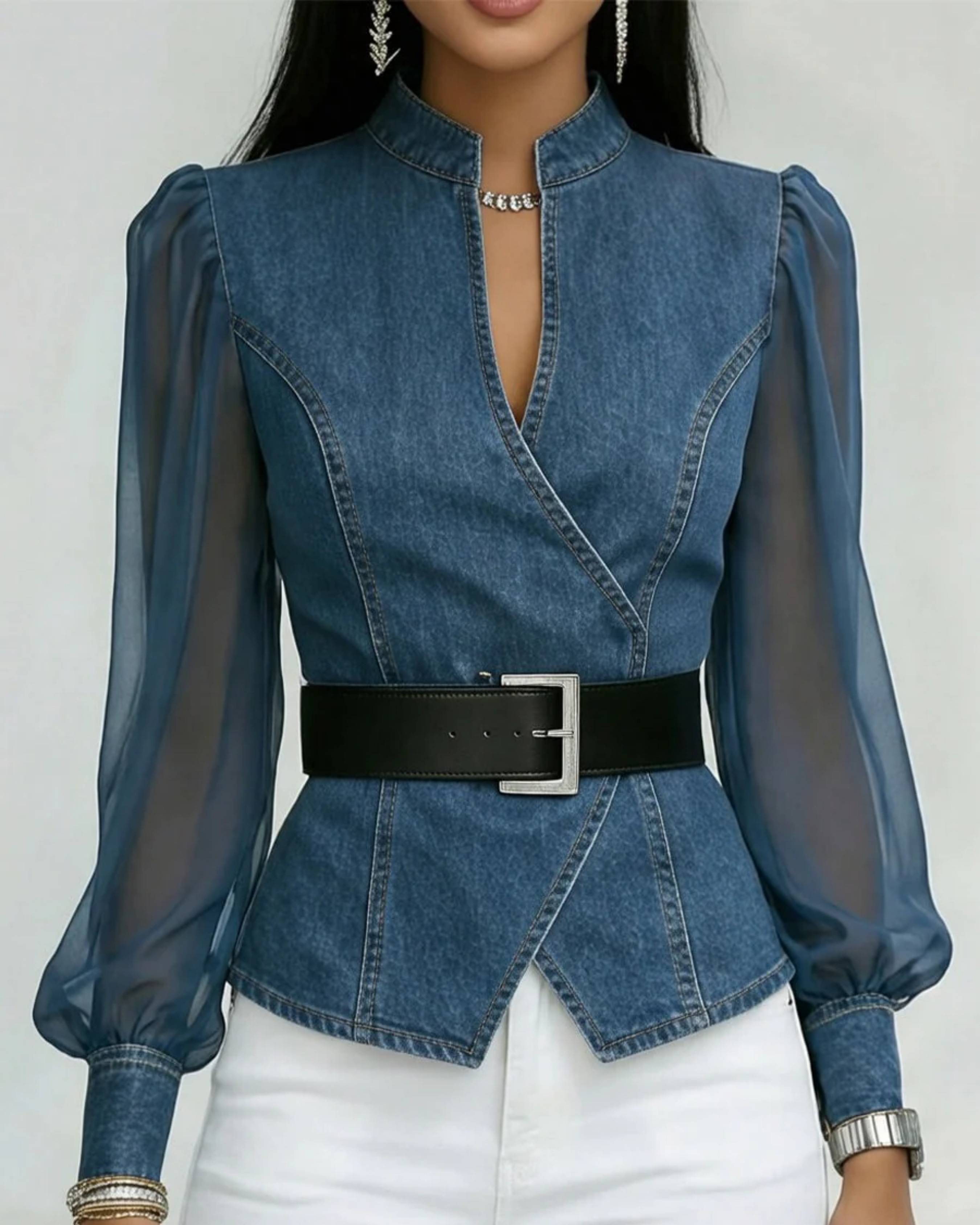 Moda Lusitana - Blusa Elegante com Mangas em Chiffon