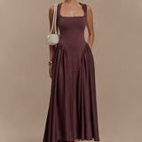 Sara - Vestido midi em malha castanho