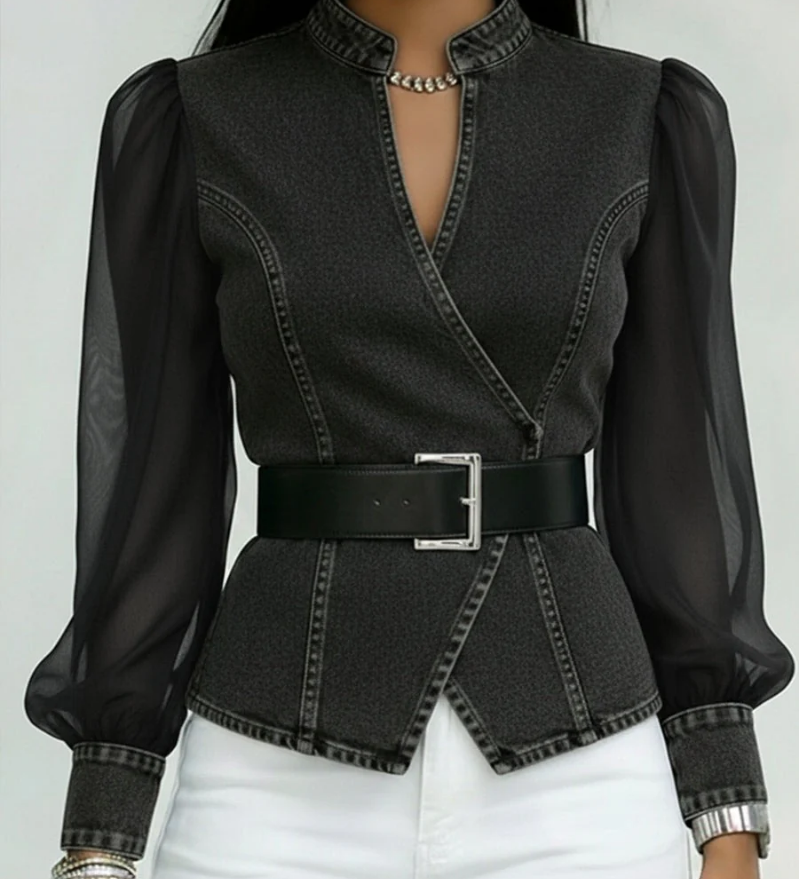 Moda Lusitana - Blusa Elegante com Mangas em Chiffon