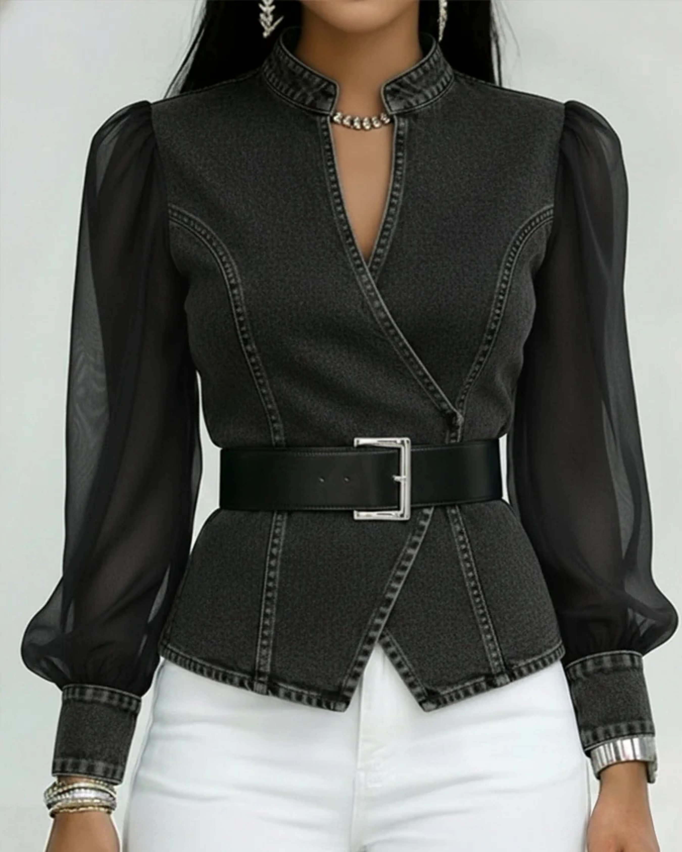 Moda Lusitana - Blusa Elegante com Mangas em Chiffon