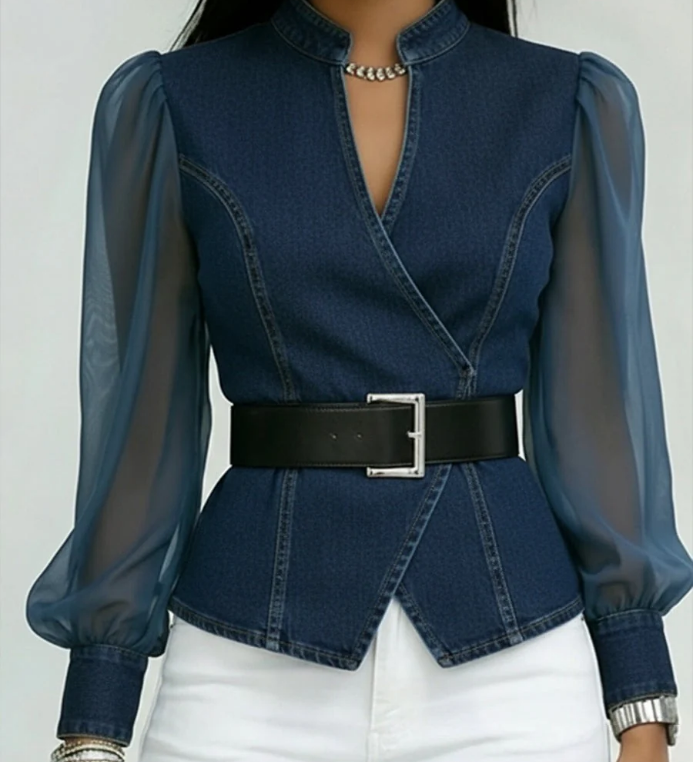 Moda Lusitana - Blusa Elegante com Mangas em Chiffon