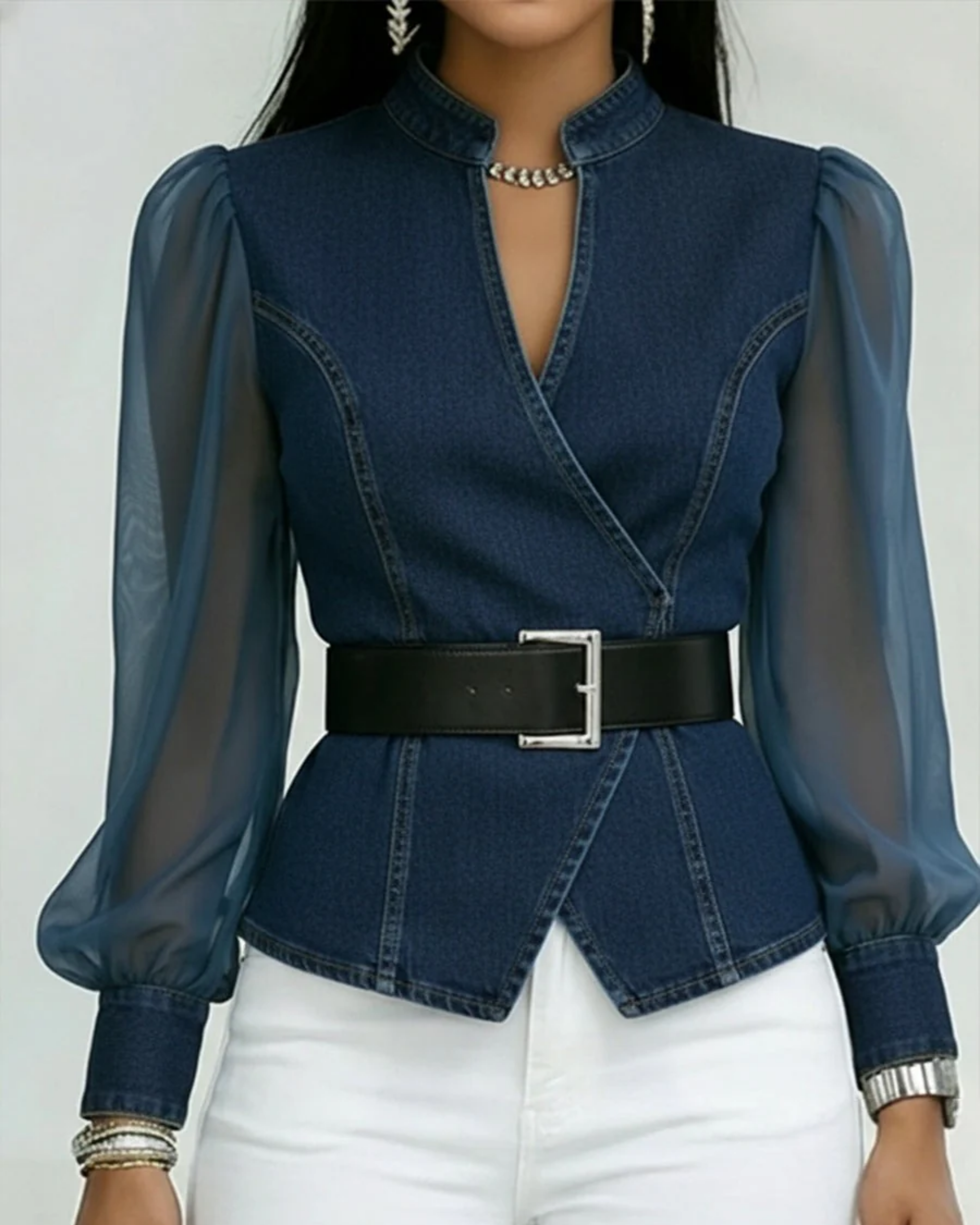 Moda Lusitana - Blusa Elegante com Mangas em Chiffon