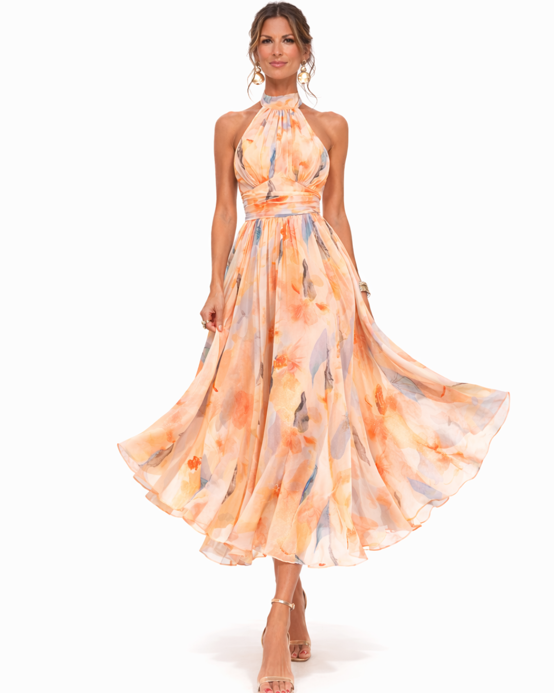 Moda Lusitana - Vestido com decote halter e estampa artística