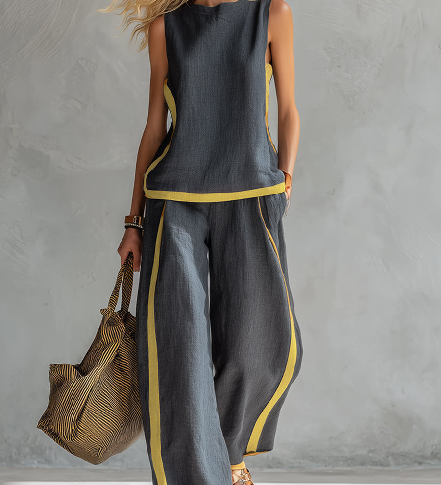 Conjunto Elegante de Algodão e Linho