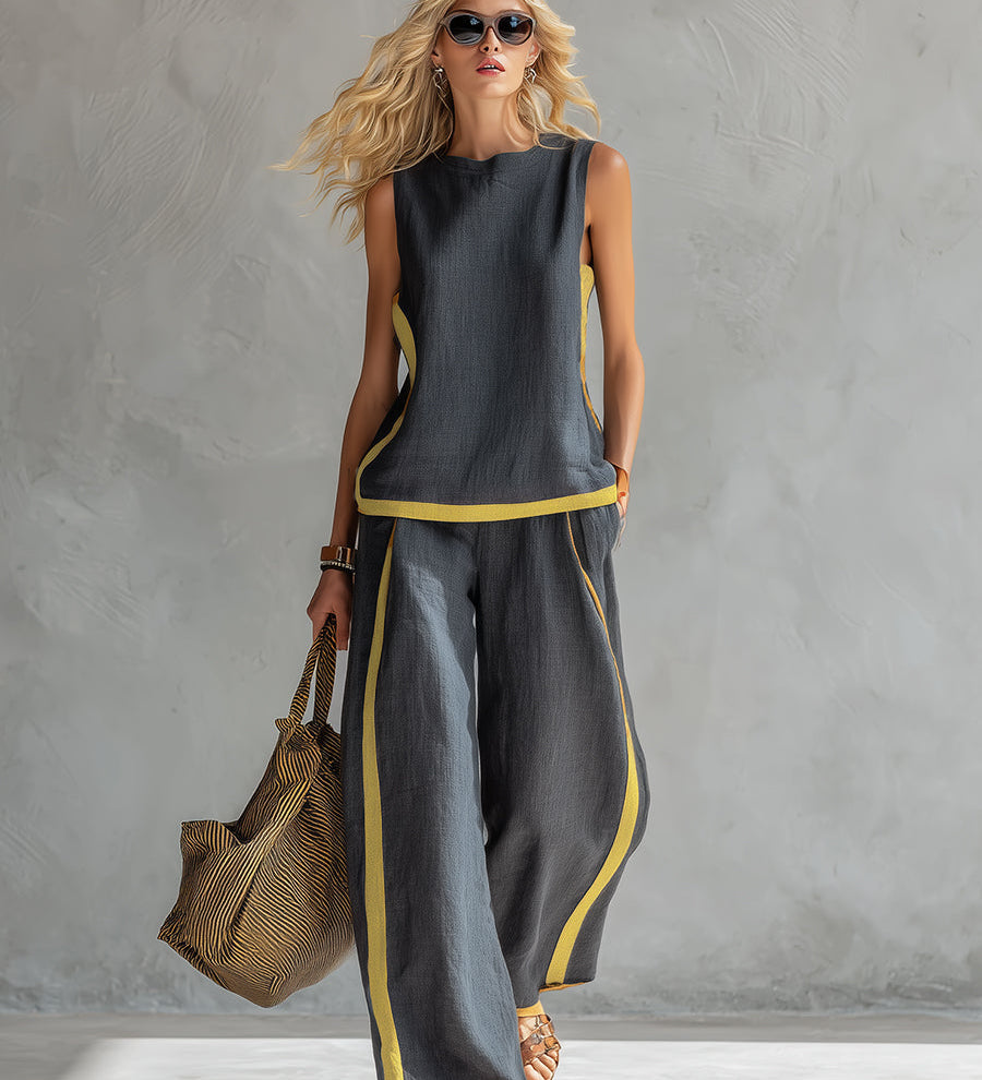 Conjunto Elegante de Algodão e Linho