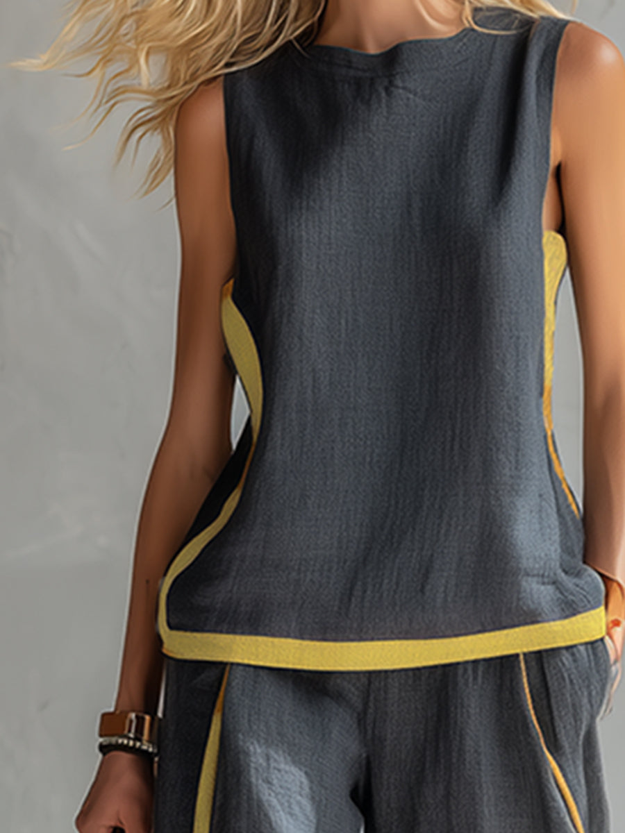 Conjunto Elegante de Algodão e Linho