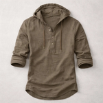 Moda Lusitana - Camisa com Capuz de Algodão-Linho