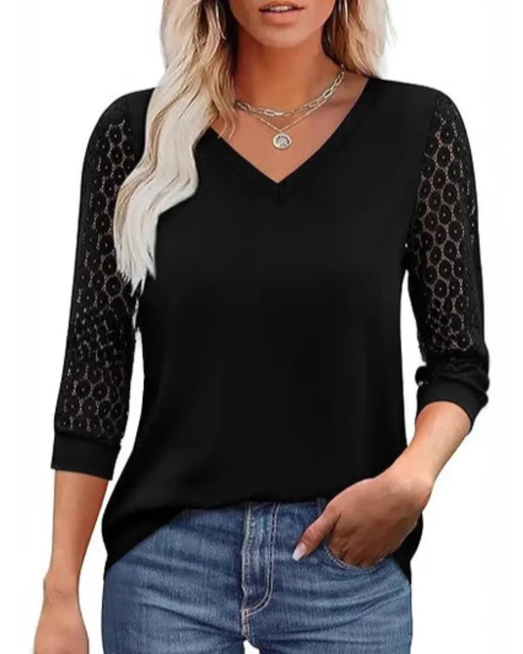 Moda Lusitana - Blusa com Renda na Manga