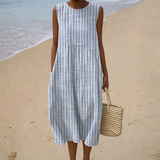 Moda Lusitana - Vestido de Verão Confortável Sem Mangas