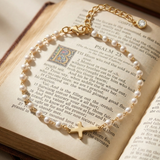 Pulseira com Cruz e Pérolas