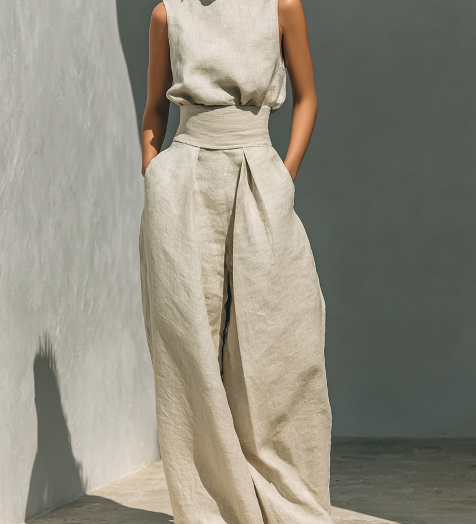 Conjunto Minimalista de Algodão e Linho