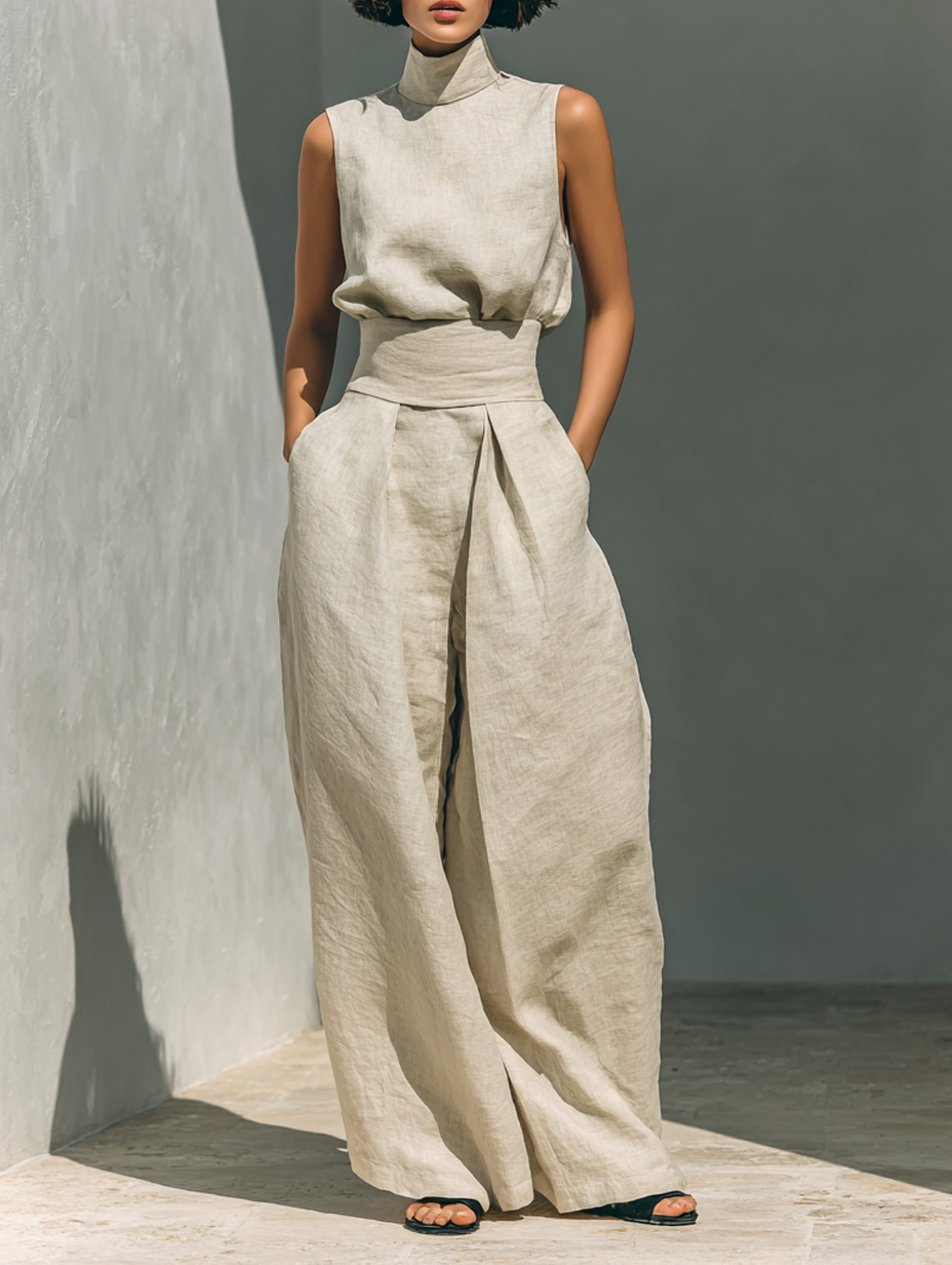 Conjunto Minimalista de Algodão e Linho