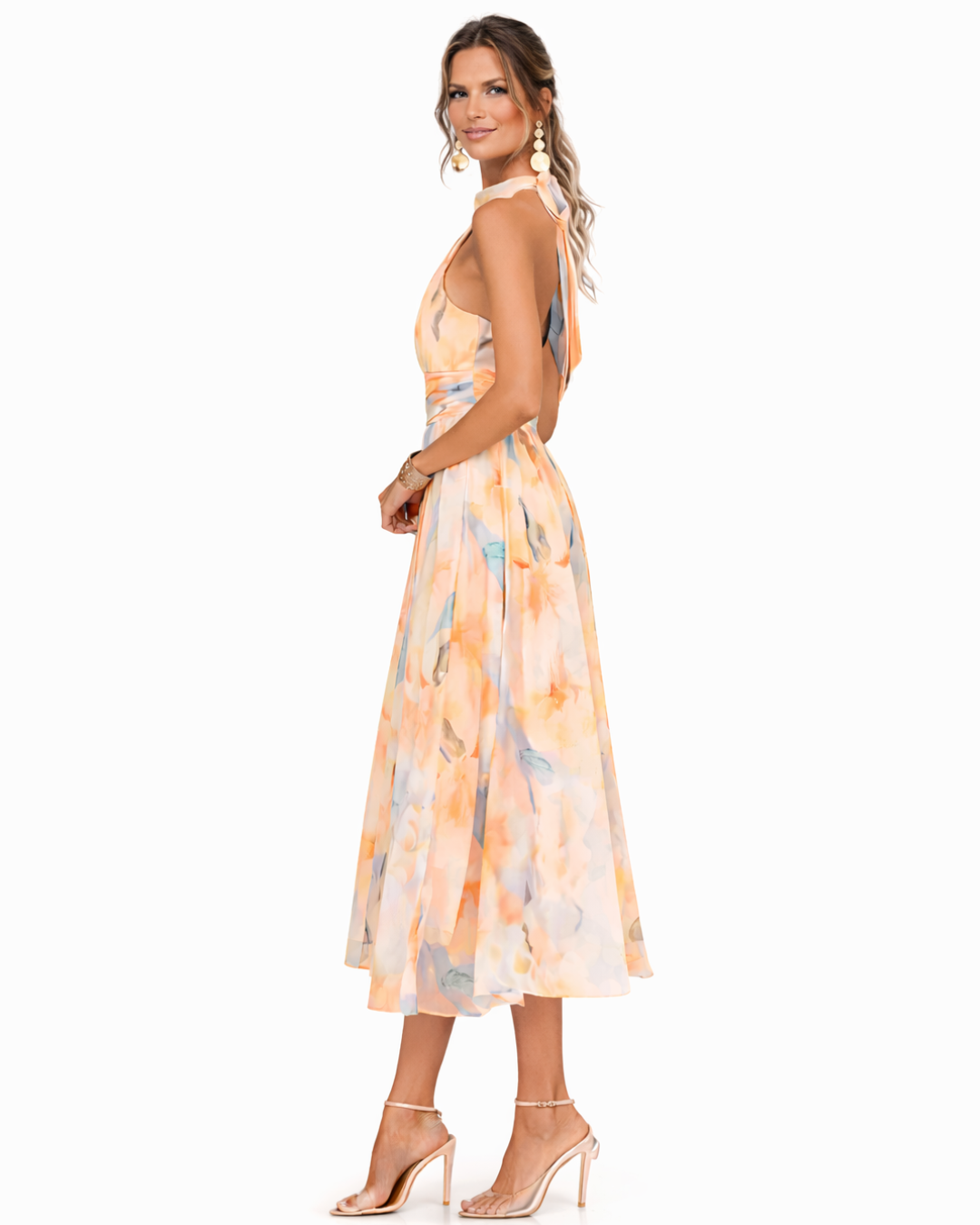 Moda Lusitana - Vestido com decote halter e estampa artística