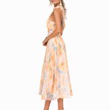 Moda Lusitana - Vestido com decote halter e estampa artística