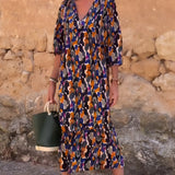 Nathalie | Vestido com decote em V e estampa retrô