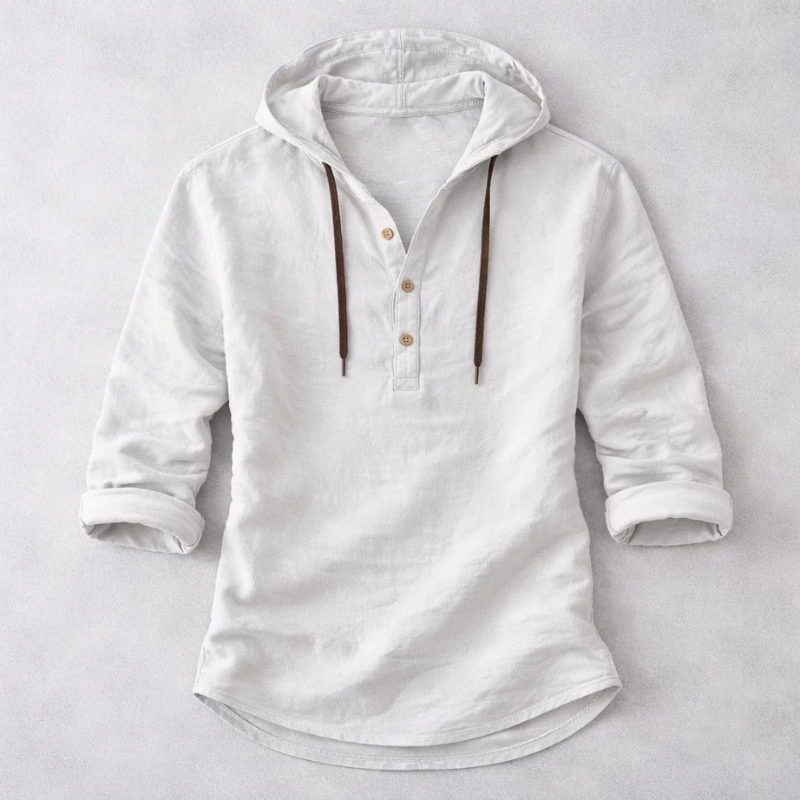 Moda Lusitana - Camisa com Capuz de Algodão-Linho