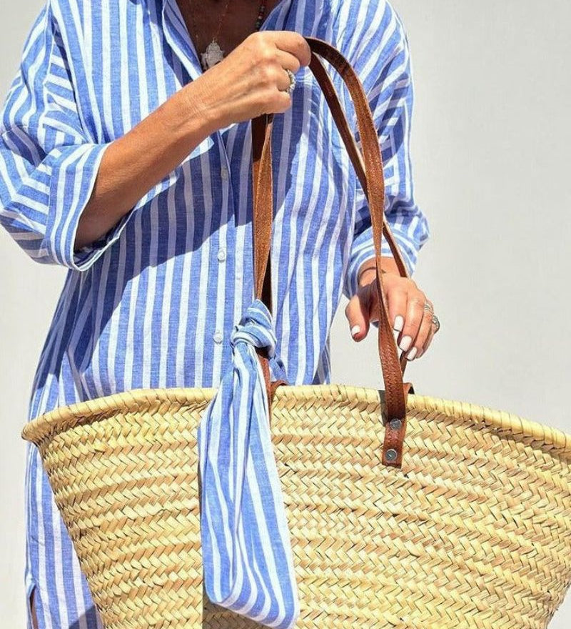 COLEN - VESTIDO CAMISA LISTRADO CLÁSSICO COM RENDA