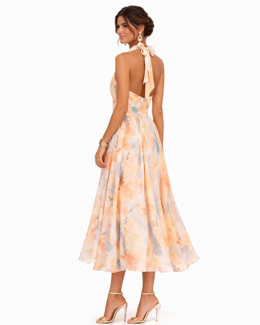 Moda Lusitana - Vestido com decote halter e estampa artística