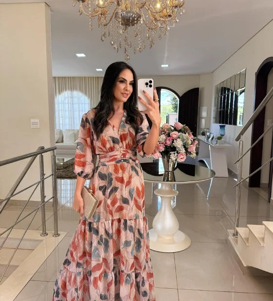 CLAUDIA | Vestido longo floral com caimento confortável para dias elegantes