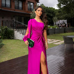 Vestido de Cetim com Fenda