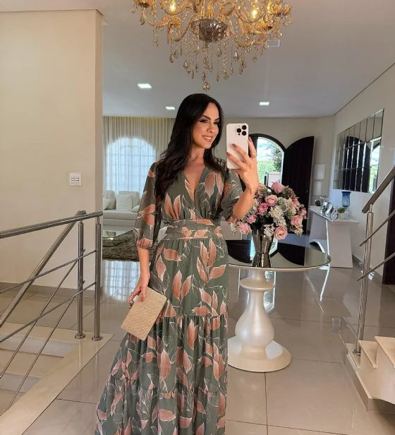 CLAUDIA | Vestido longo floral com caimento confortável para dias elegantes