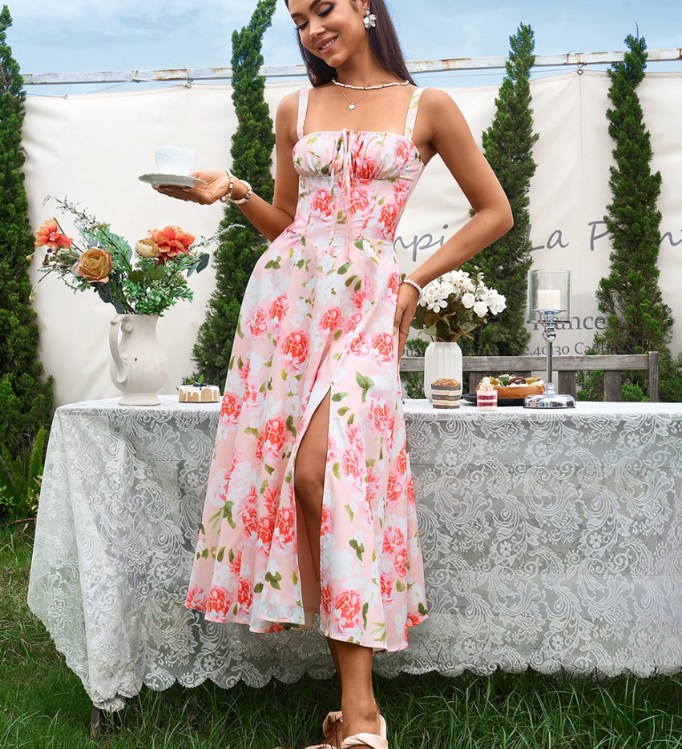 Claudia - Vestido Cami com Busto Franzido e Coxa Dividida