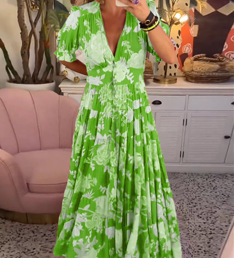 Catrisa™ - Vestido com decote em V e estampa floral e bolsos