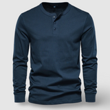 Camisa Henley elegante de manga comprida em algodão