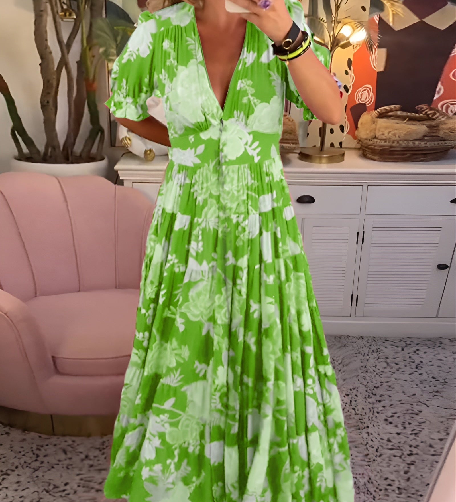 Carine | Vestido com bolso e decote em V com estampa floral