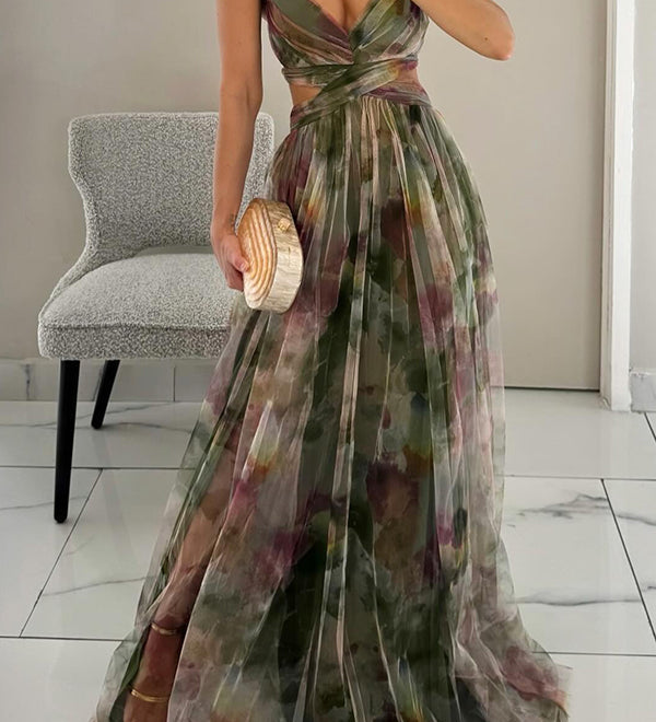 Giselle - Vestido longo com estampa floral encantadora