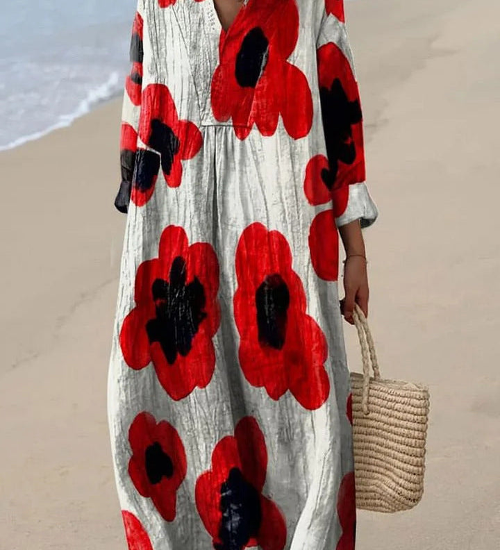 Elva - Vestido Maxi Floral em Vermelho